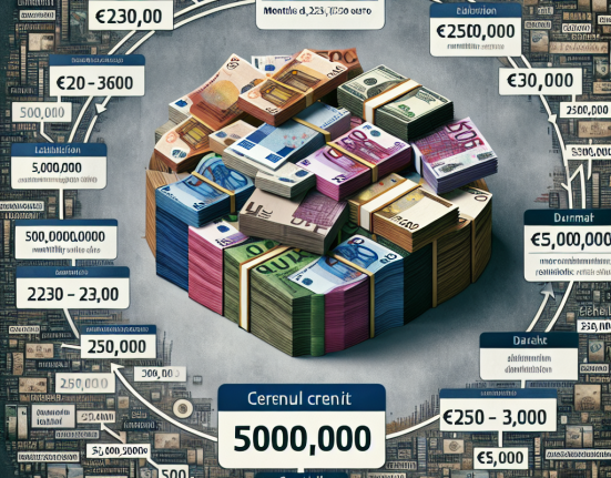 Suma necesara pentru a face un credit de 50.000 de euro este de aproximativ 230 300 de euro lunar in functie de banca